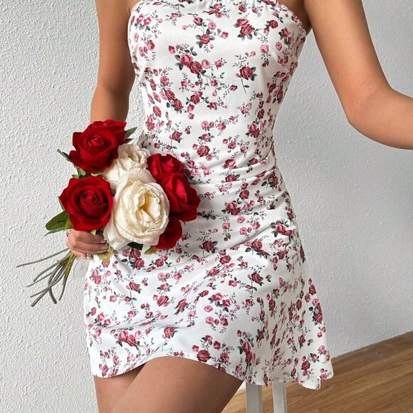 Summer Vacay Strapless Floral Mini Dress White - Picture 4 of 7